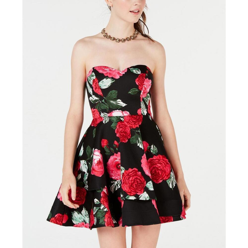 B Darlin Juniors Strapless Floral Fit And Flare Dress